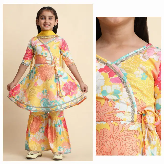 Pavitra Designers Rayon Kids Girls Wear Kurti Wirh Bottom Dupatta Wholesale Price